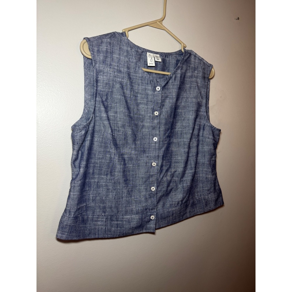 Joie Womens Blue Chambray Sleeveless Button Down Linen Blend Top Size M - Picture 2 of 5